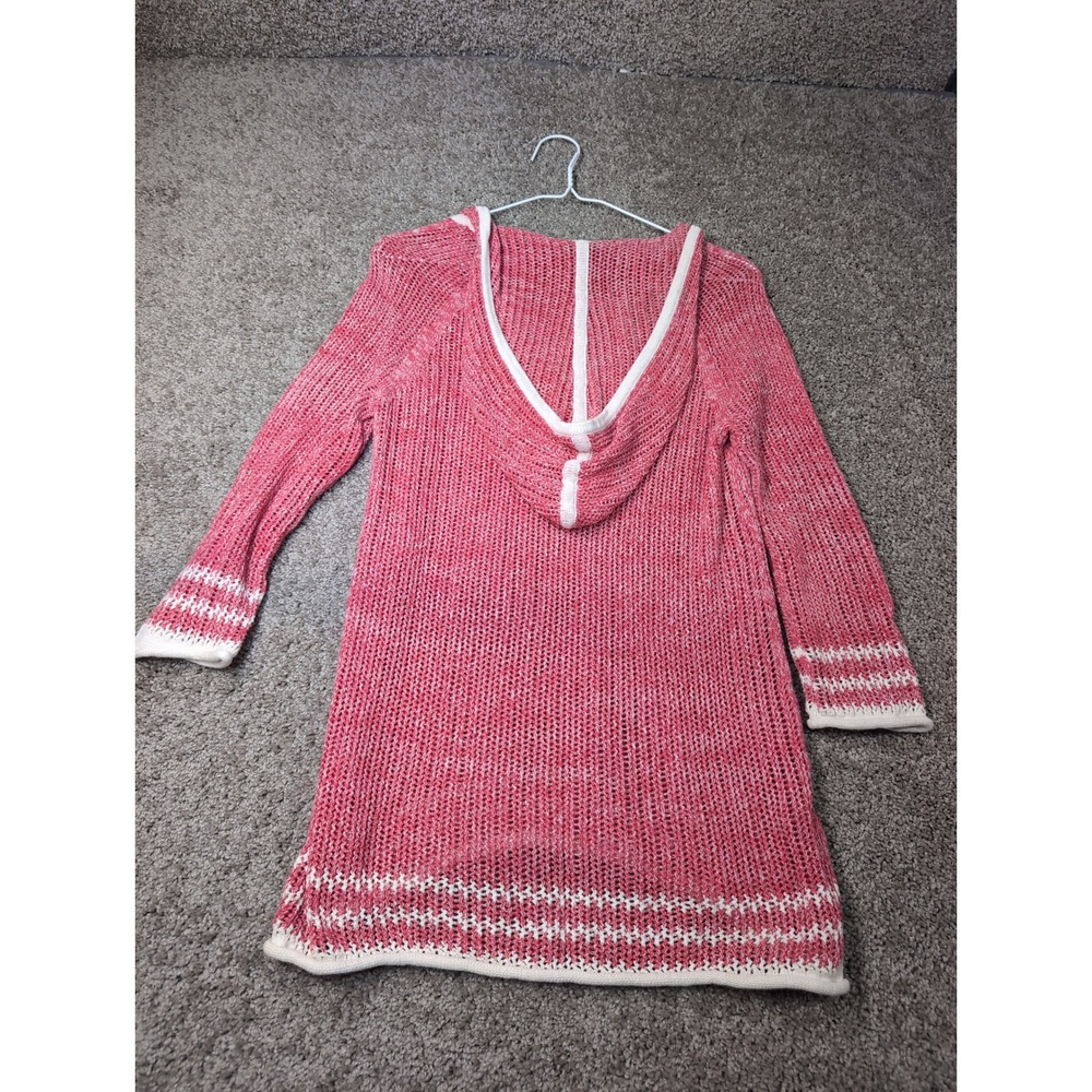 Tommy Bahama Womens Coral Pink White Marled Open Knit V-Neck Hoodie Sweater S/P‎ - Picture 7 of 7